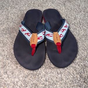 L.L. Bean Navy Flip-Flops with Red Lobster Strap Accents